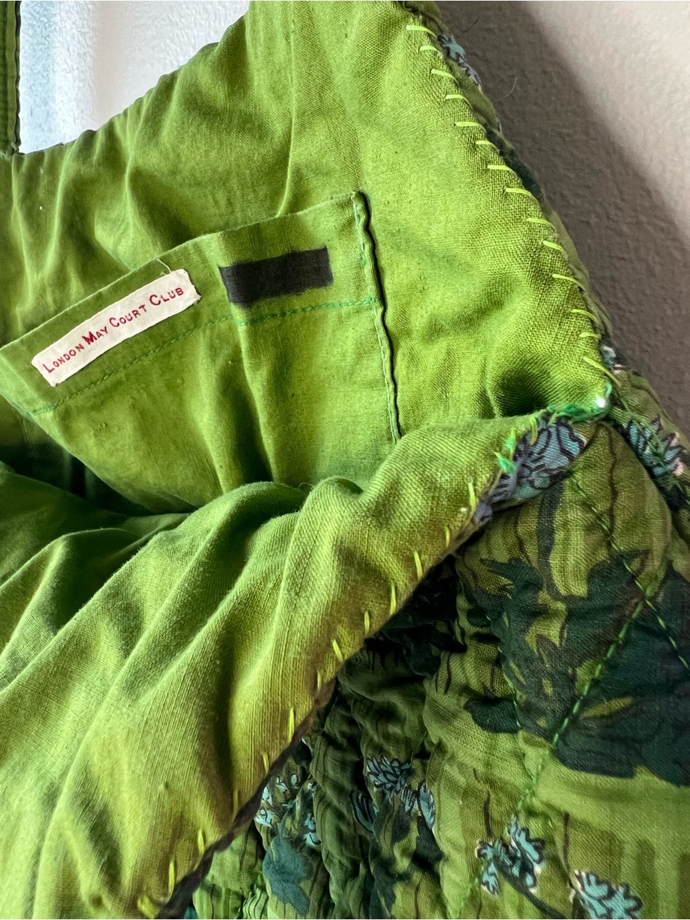 Handmade Quilted Green Floral Tote Bag - London May Court Club - Picture 5 of 12